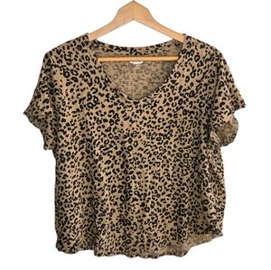 Old Navy | Tan Black Leopard Everywear Boxy Short Sleeve Tee 100% Cotton Size XL